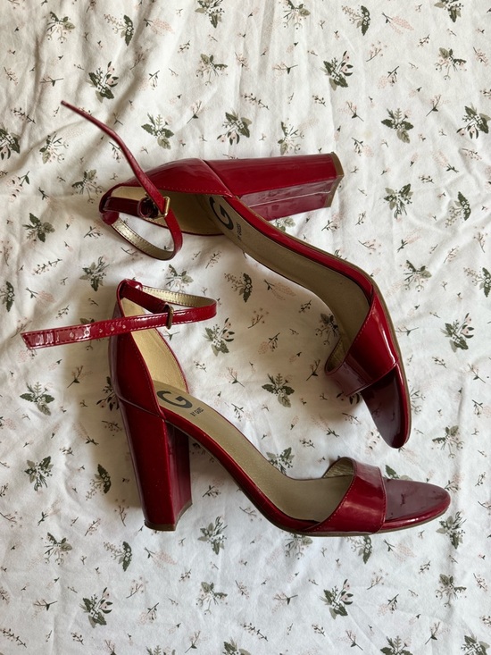 Guess Shoes - Guess Red Suede Ankle-Strap Block Heel Sandals